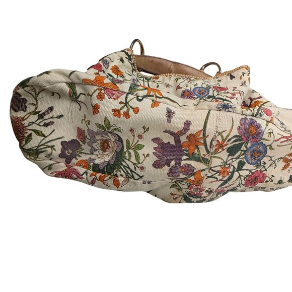 Gucci White Flora Horsebit Handbag Large Authentic Flower Butterfly Cricket - Picture 16 of 16